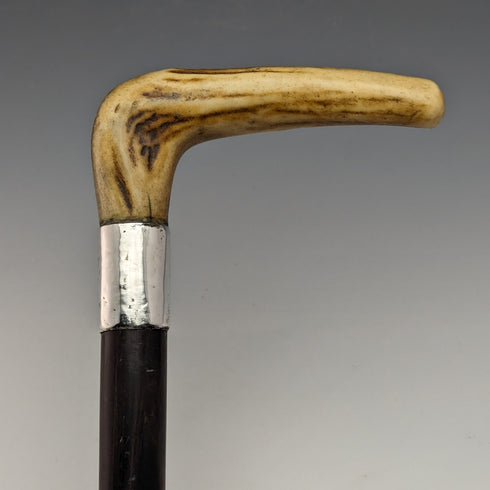 1900年頃 英国アンティーク 紳士用ステッキ 純銀装飾アントラーハンドル ブラウンシャフト 85.5cm